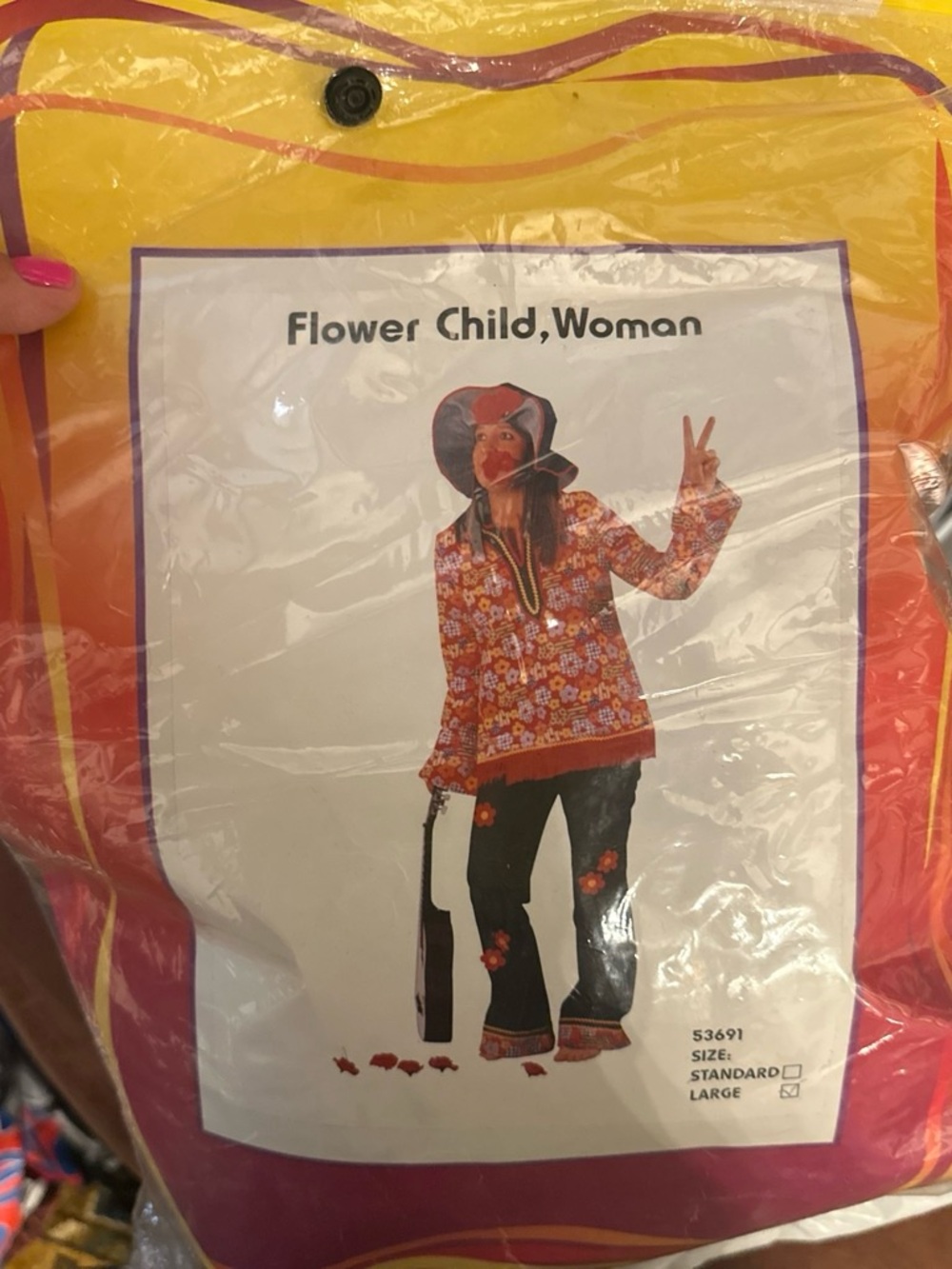 Flower Child Woman Costume - Red Floral Top and Black Pants